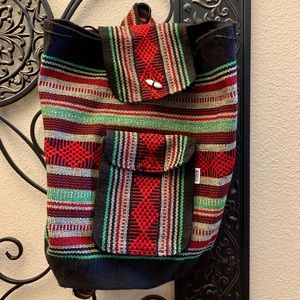 Large Unisex Hippie Backpack Woven Rucksack Drawstring